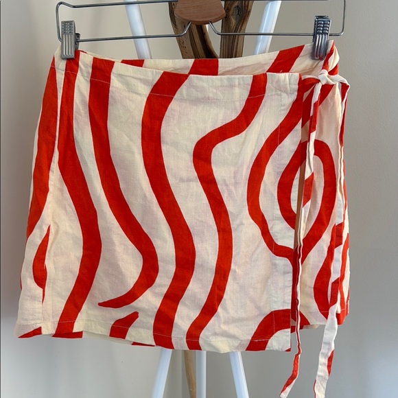 Mango Dresses & Skirts - Orange and cream linen Striped Wrap Skirt